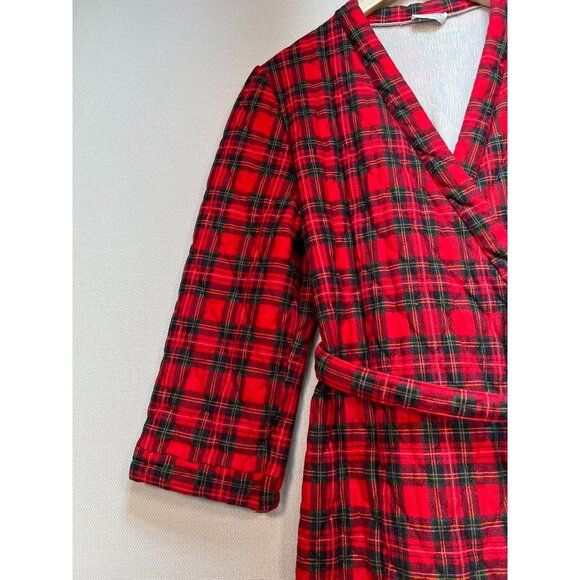 Vintage Lorraine Womens Robe Large Red Plaid Wrap Quilted Belted Retro Flannel - Picture 4 of 13